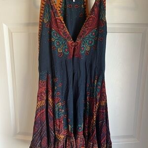 Free People Blue and Red Sundress Halter Sleeveless Midi